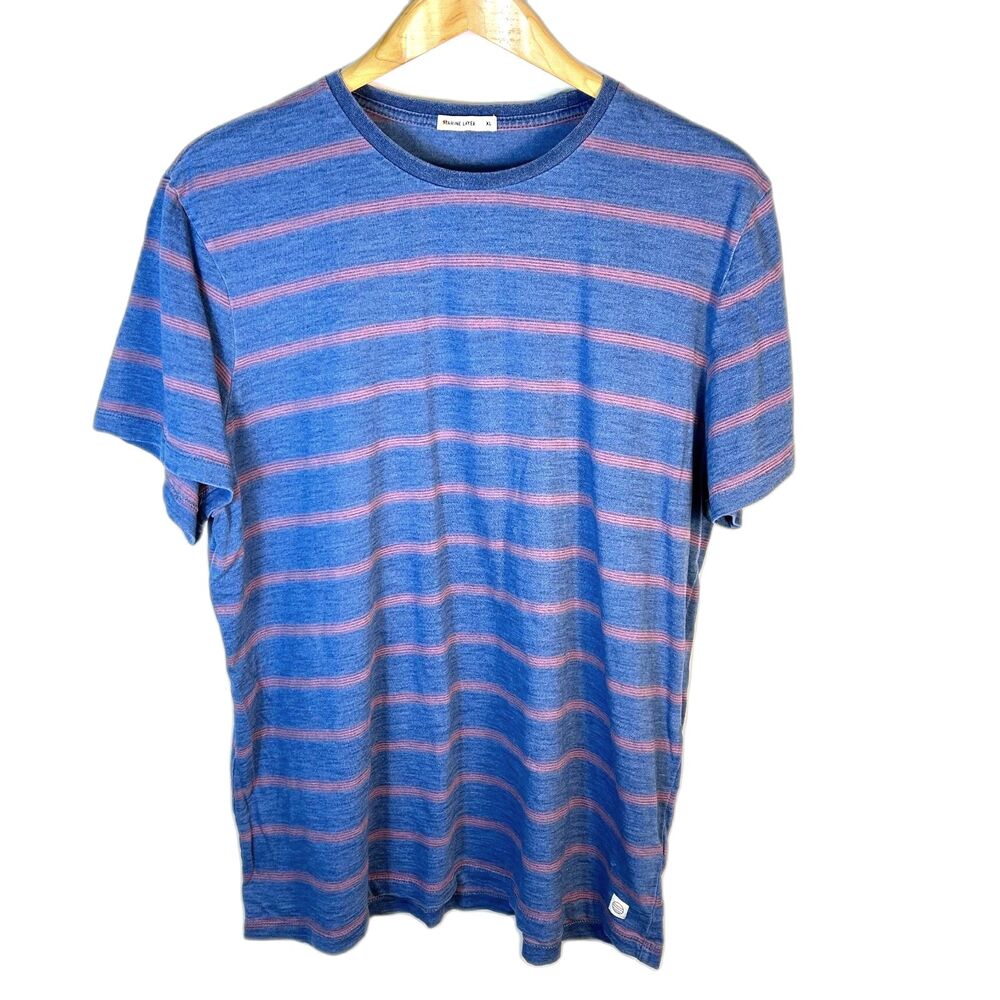 Marine Layer Men's Blue Red Preppy Signature Striped Crewneck SS T-Shirt Size XL - Picture 3 of 11